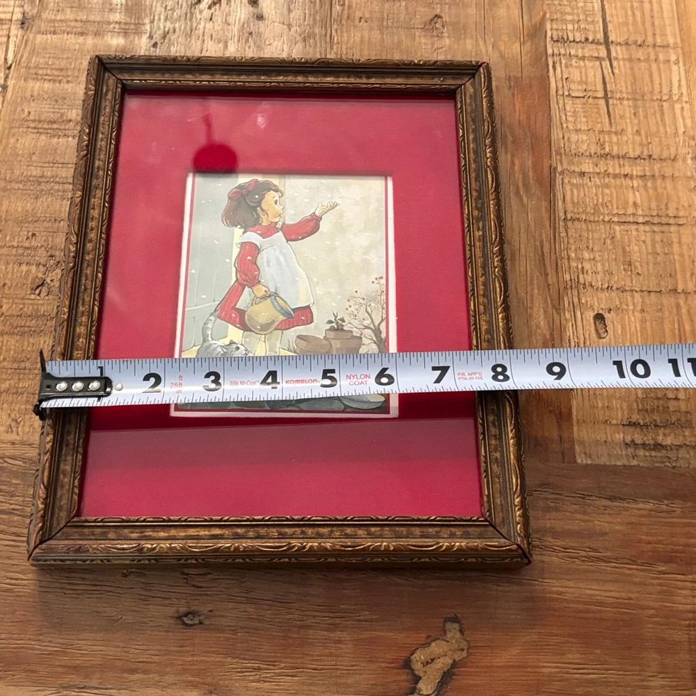 Vintage 8x10 Gold Frame + Red Velour Mat Picture. Cottage-core | Wall Art Decor